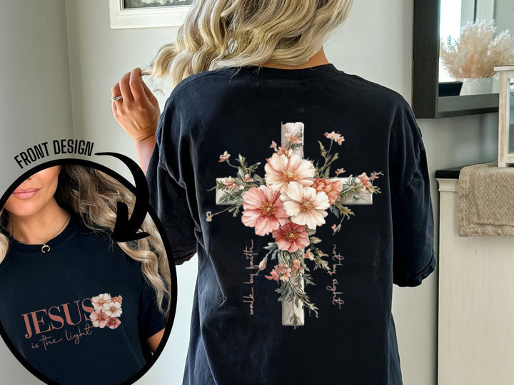 Comfort Colors® Jesus is the Light Shirt, Floral Christian Shirt, Motivational Quotes, Bible Verse Tee, Religious Gift, His Grace is Enough